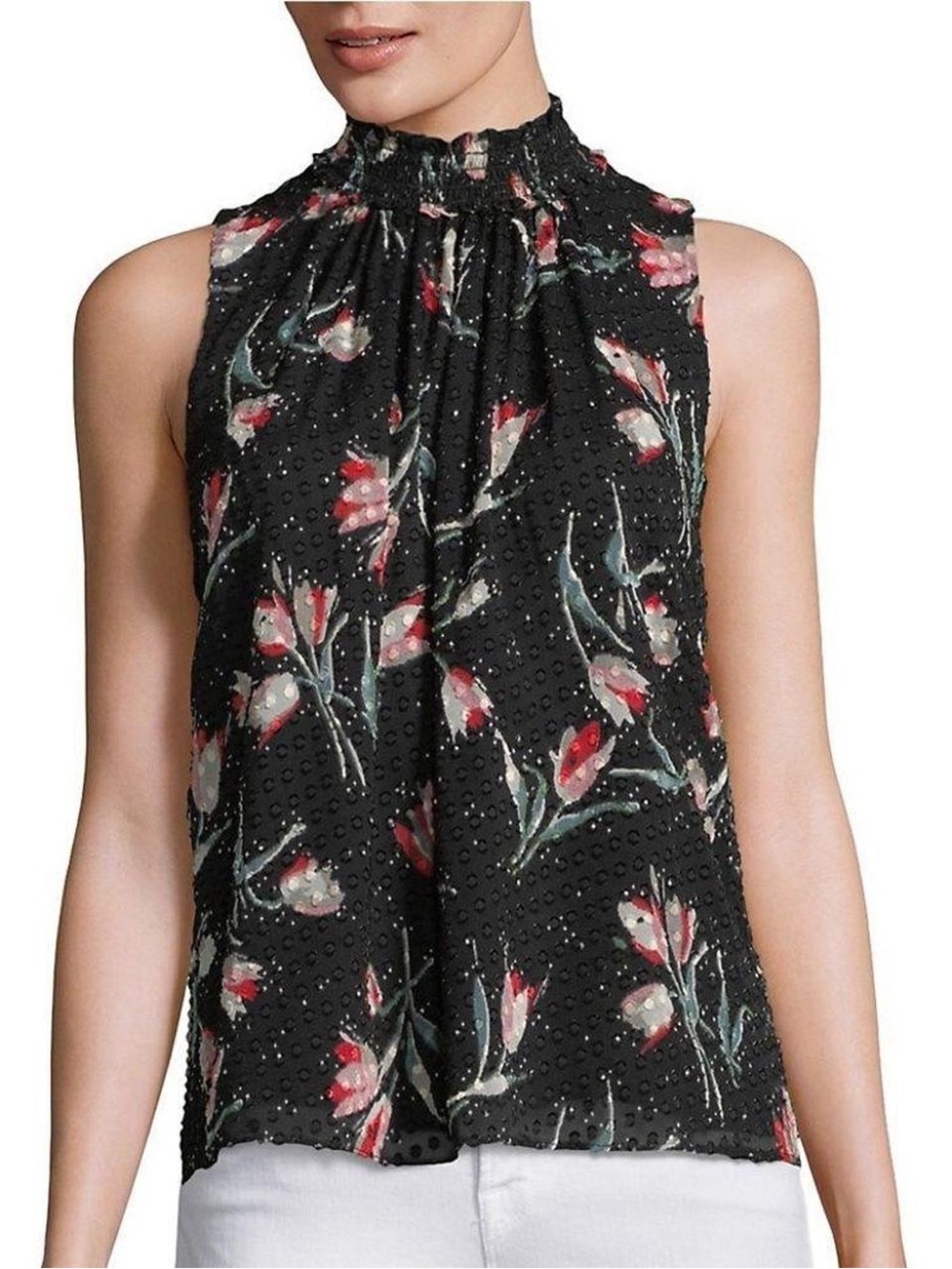 Rebecca Taylor silk black floral high neck sleeveless blouse 4